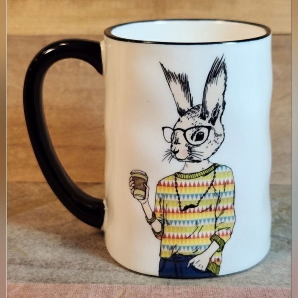 Signature Housewares Inc Hipster Inspired 17.5oz Stoneware Coffee Mug Rabbit NEW - Picture 3 of 6